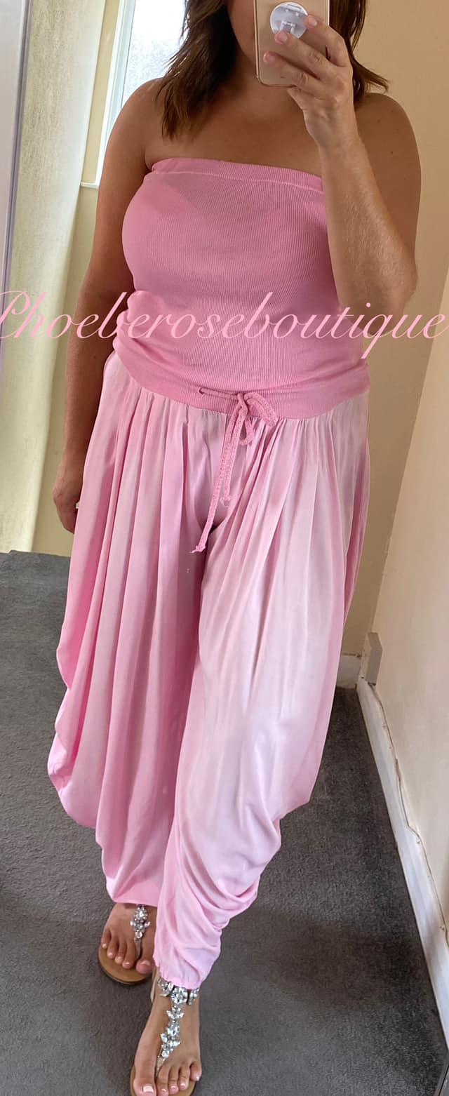 Lux Bandeau Loose Fit Jumpsuit - Pink - Image 3