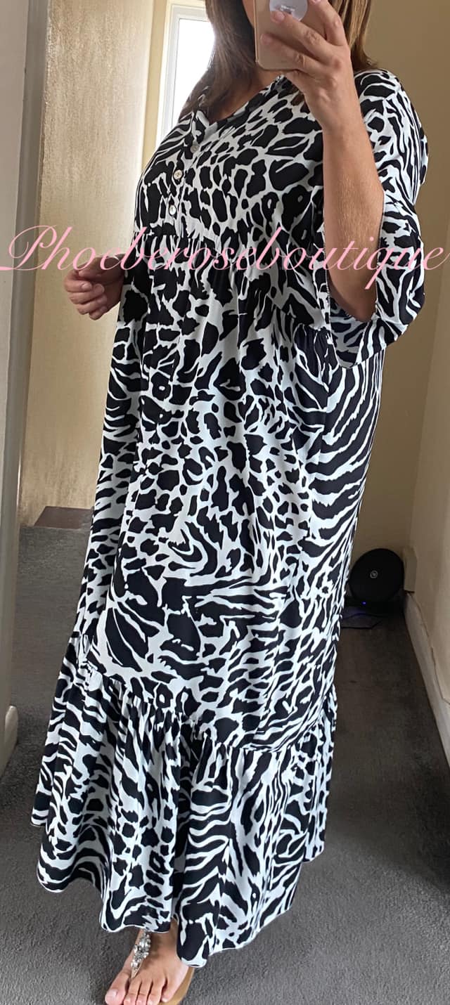 Tiger Print Soft Tiered Maxi Dress - Black Mix