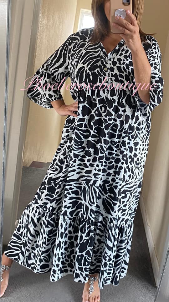 Tiger Print Soft Tiered Maxi Dress - Black Mix - Image 3