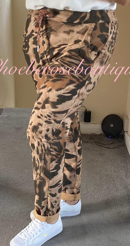 Magic Stretch Trousers Animal Print - Tan