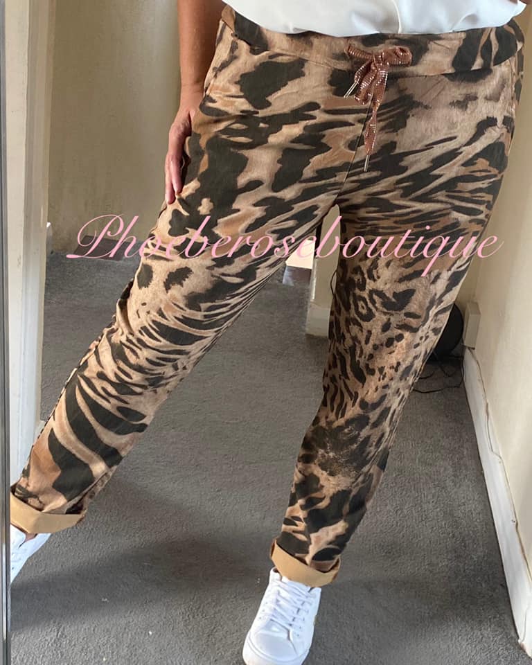 Magic Stretch Trousers Animal Print - Tan