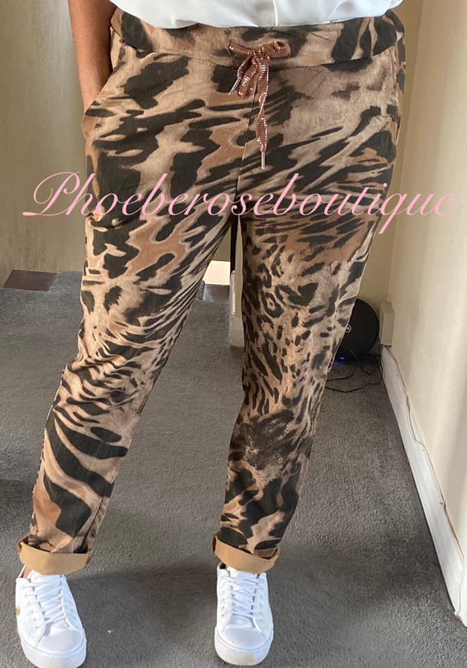 Magic Stretch Trousers Animal Print - Tan - Image 3