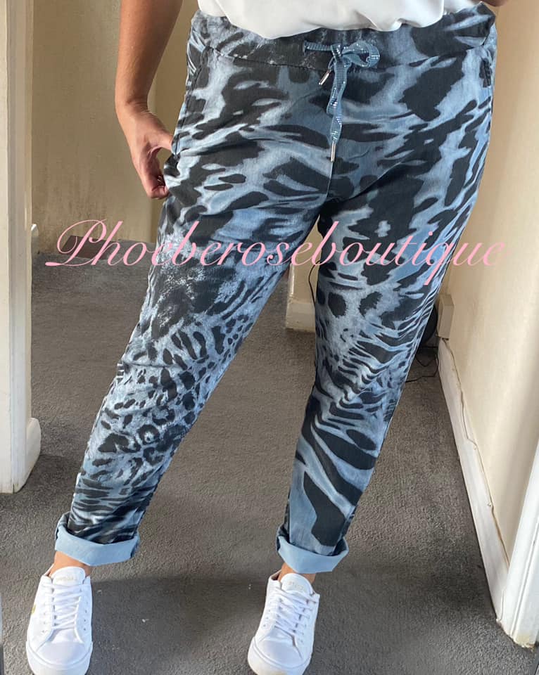 Magic Stretch Trousers Animal Print - Denim Blue