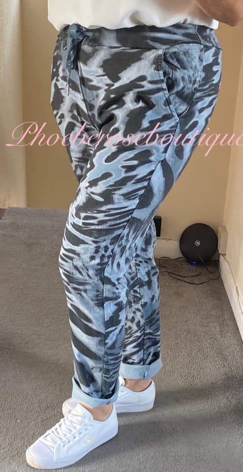 Magic Stretch Trousers Animal Print - Denim Blue