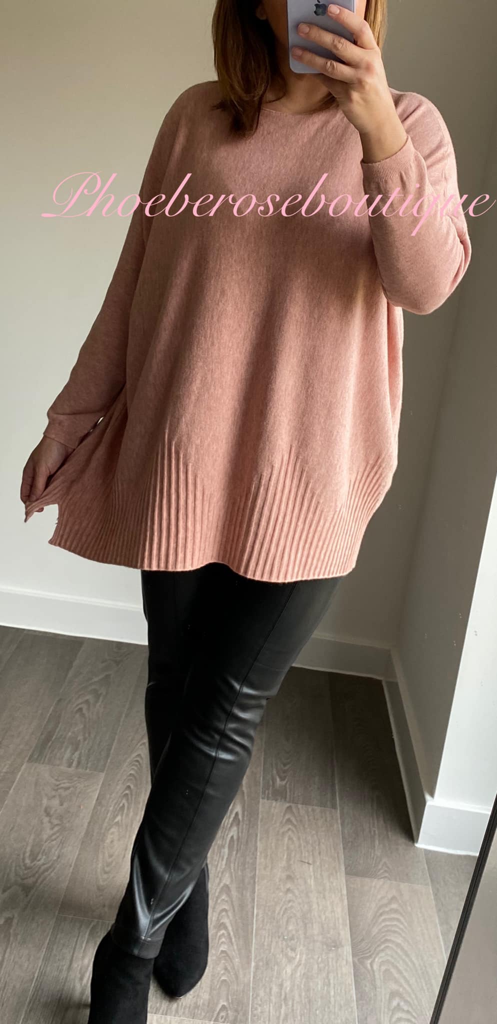 Lux Supersoft Knit Ribbed Hem Detail Jumper - Soft Dusky Pink - Image 3