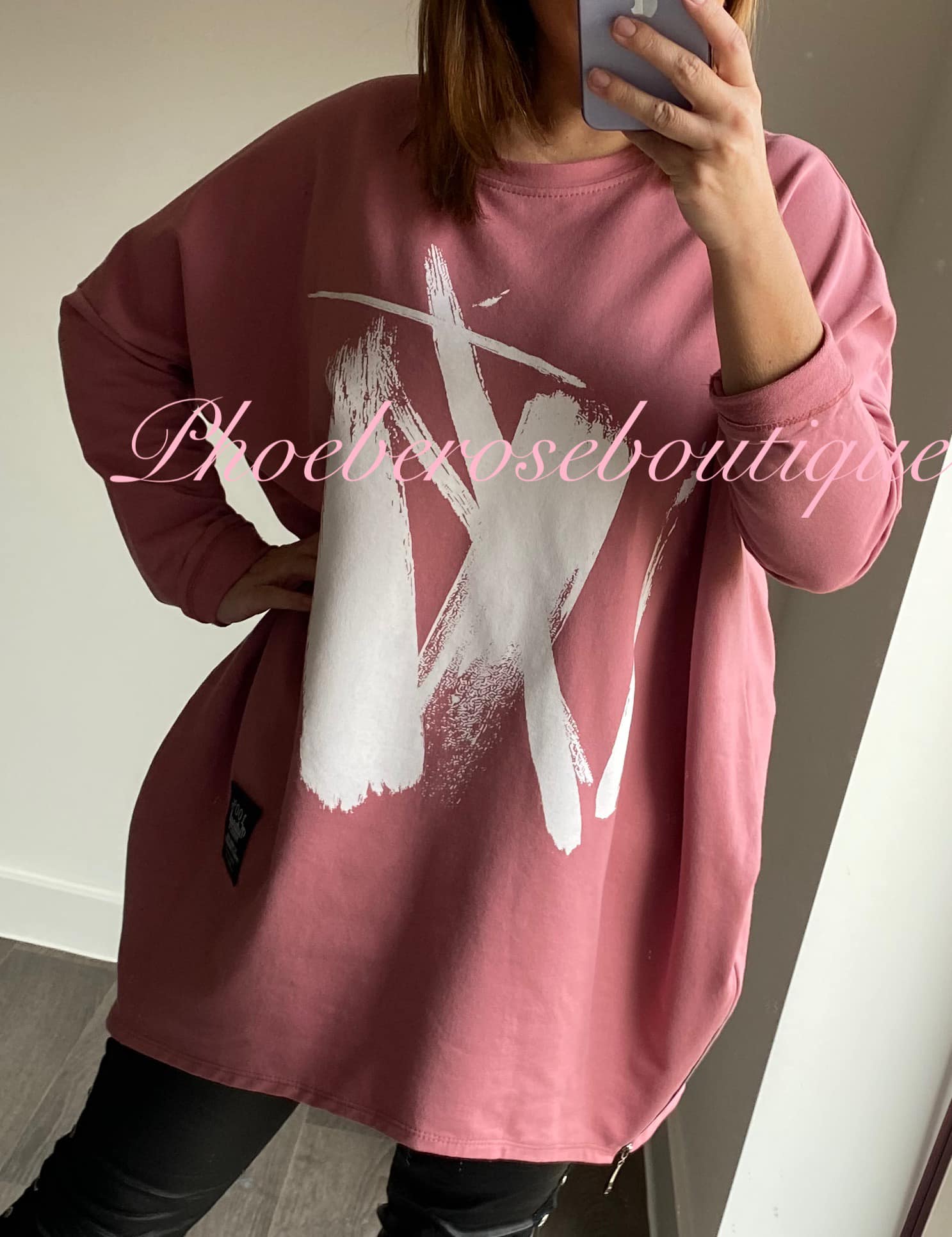 Paint Splash Print Zip Sweatshirt - Dusky Pink