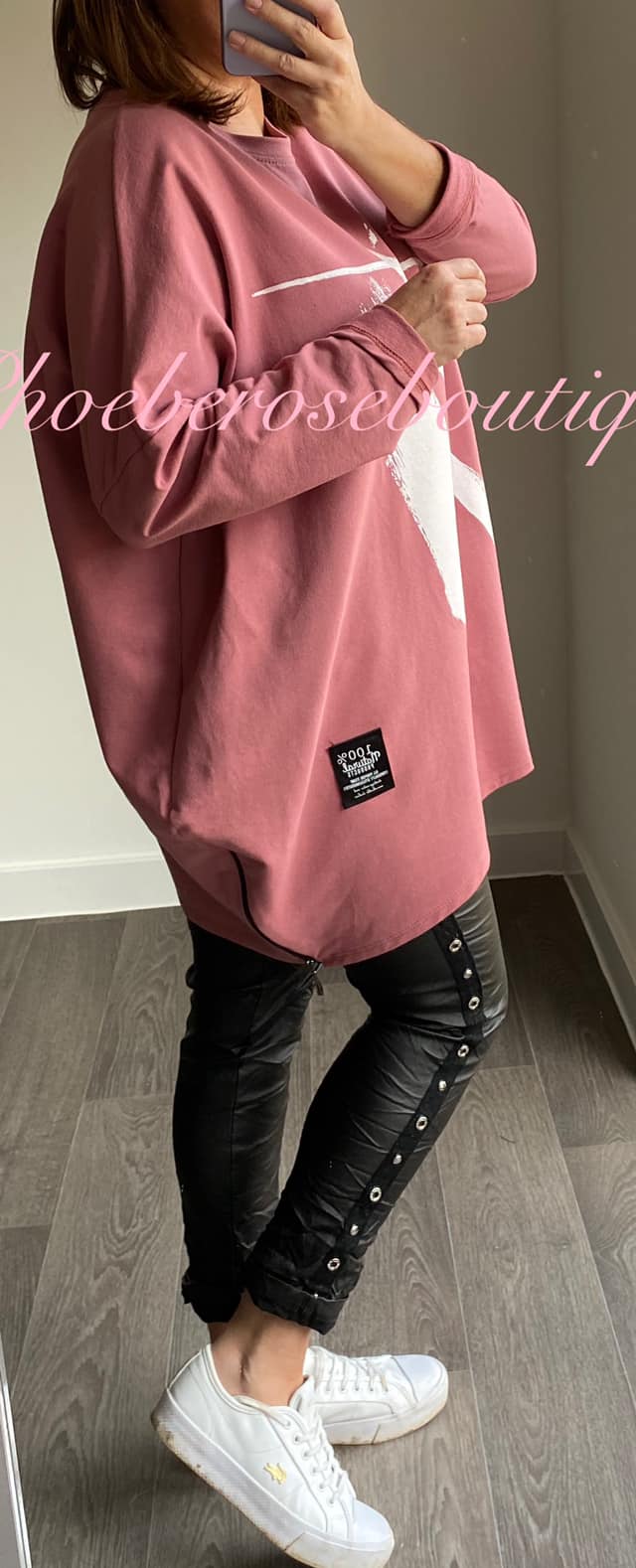 Paint Splash Print Zip Sweatshirt - Dusky Pink - Image 4