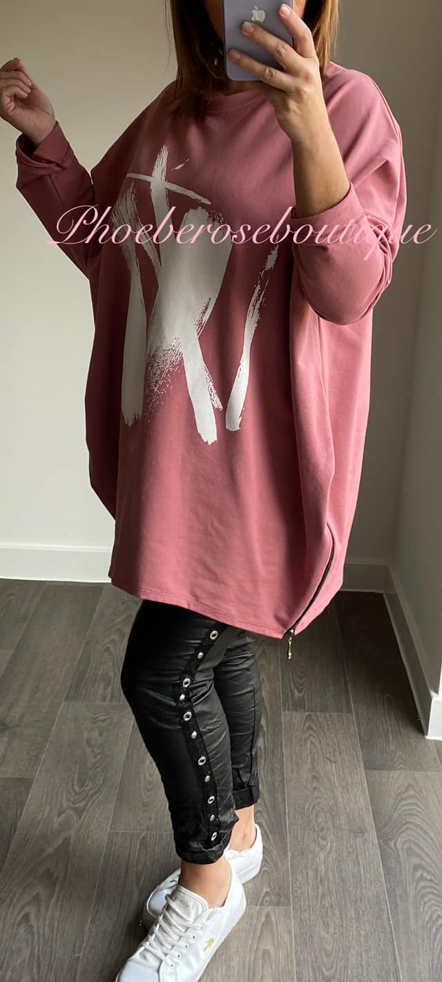 Paint Splash Print Zip Sweatshirt - Dusky Pink - Image 3