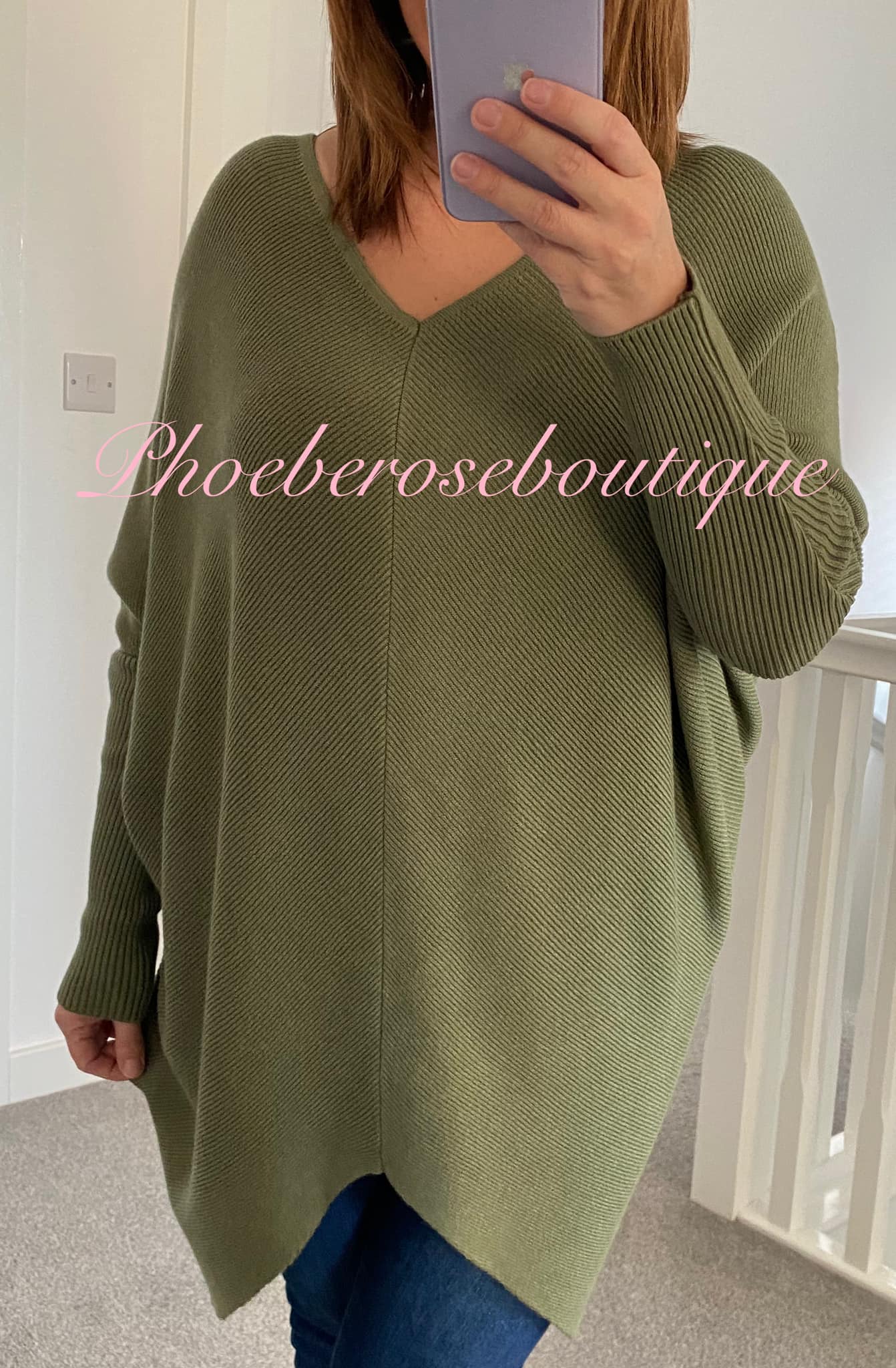 Soft Ribbed Slouch Cut Out Back Hi/Low Tunic/Jumper - Khaki