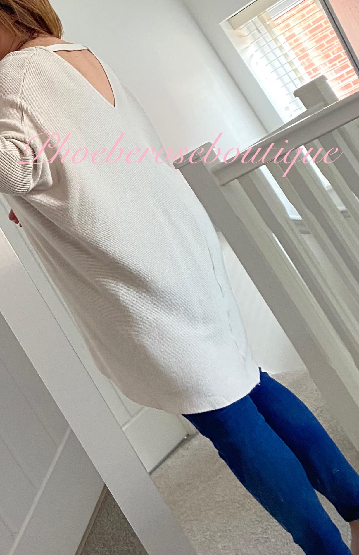 Soft Ribbed Slouch Cut Out Back Hi/Low Tunic/Jumper - Stone - Image 3