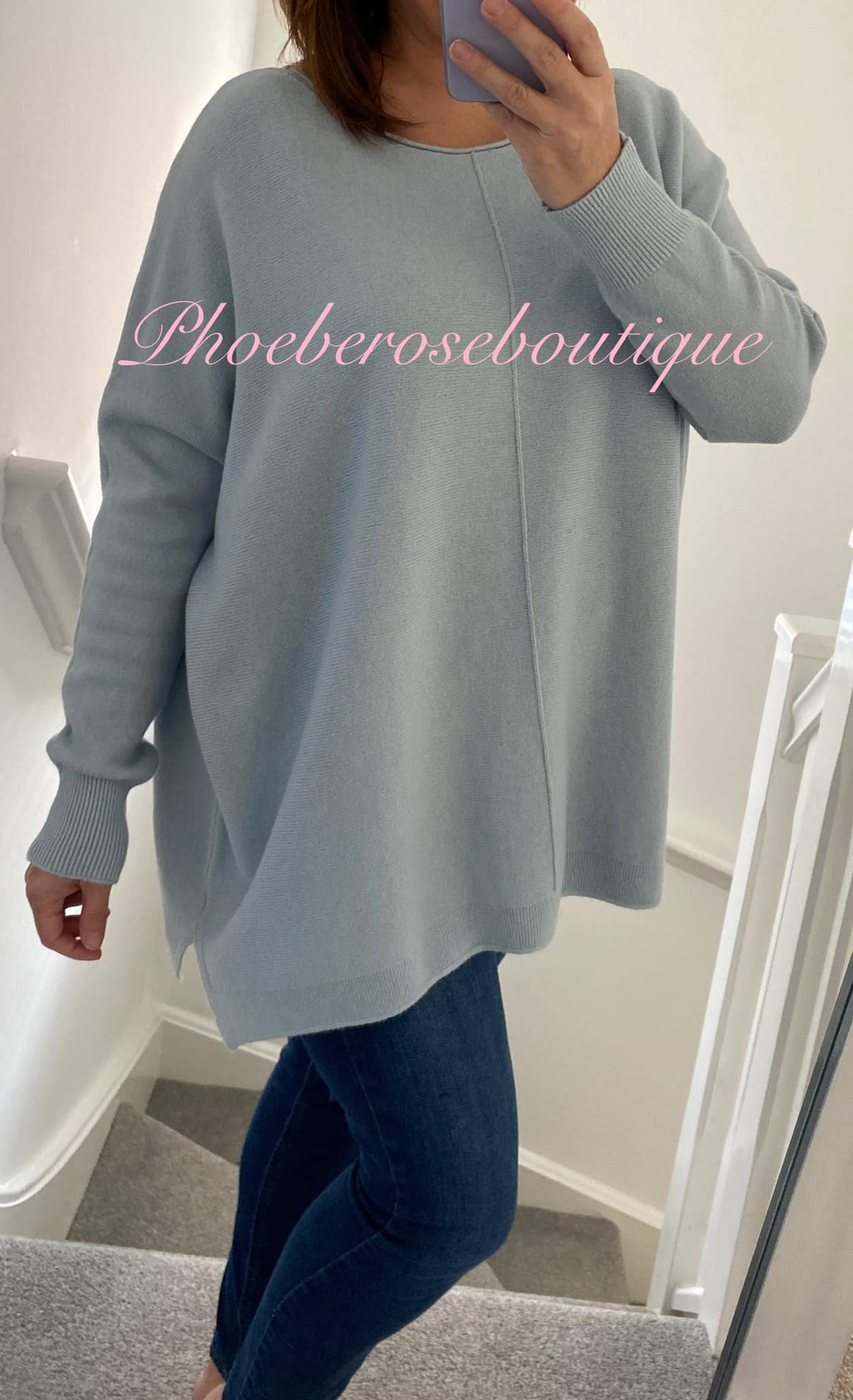 Lux Supersoft Knit Oversized Seam Detail Jumper - Silver Blue - Image 3