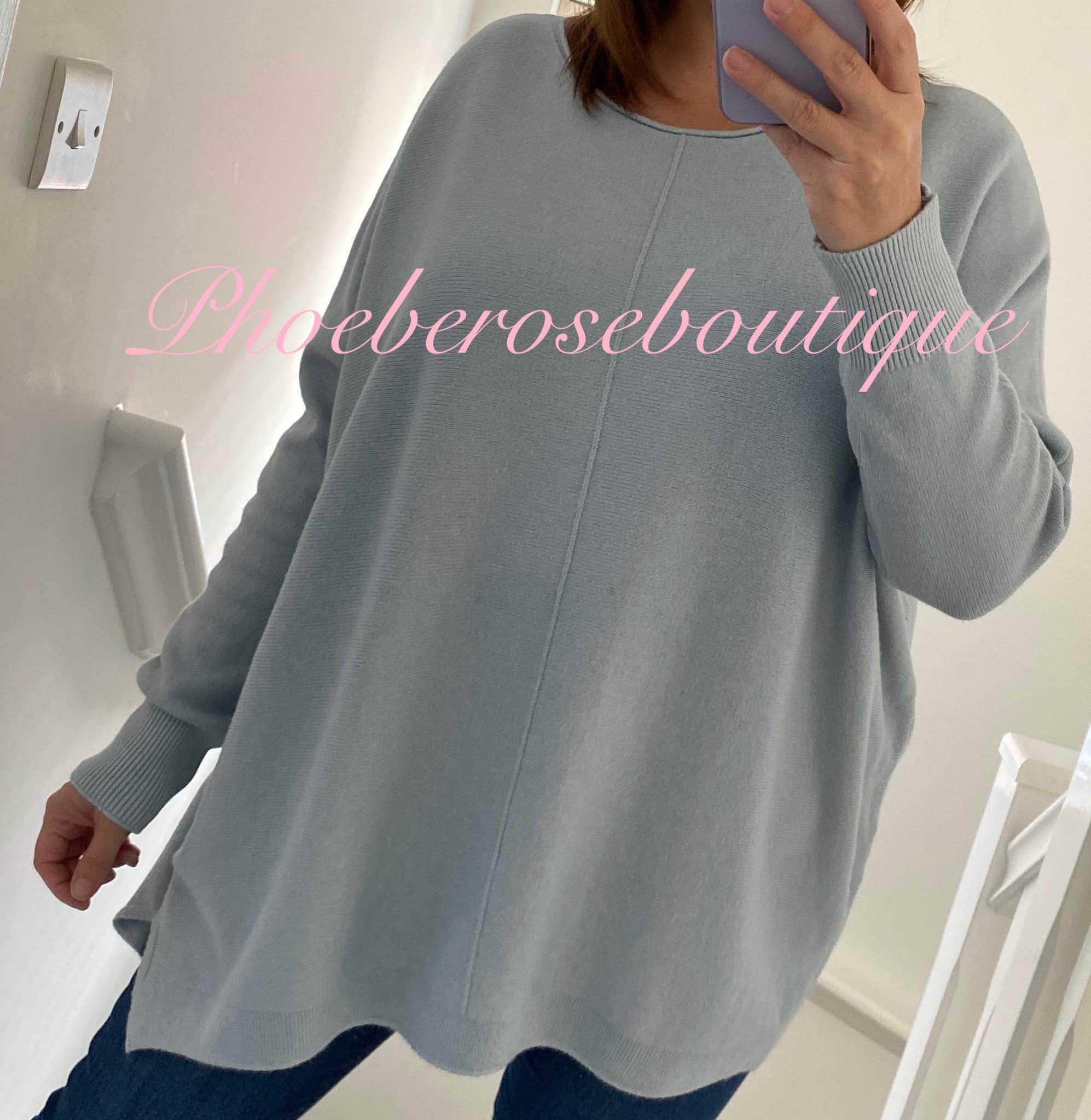 Lux Supersoft Knit Oversized Seam Detail Jumper - Silver Blue