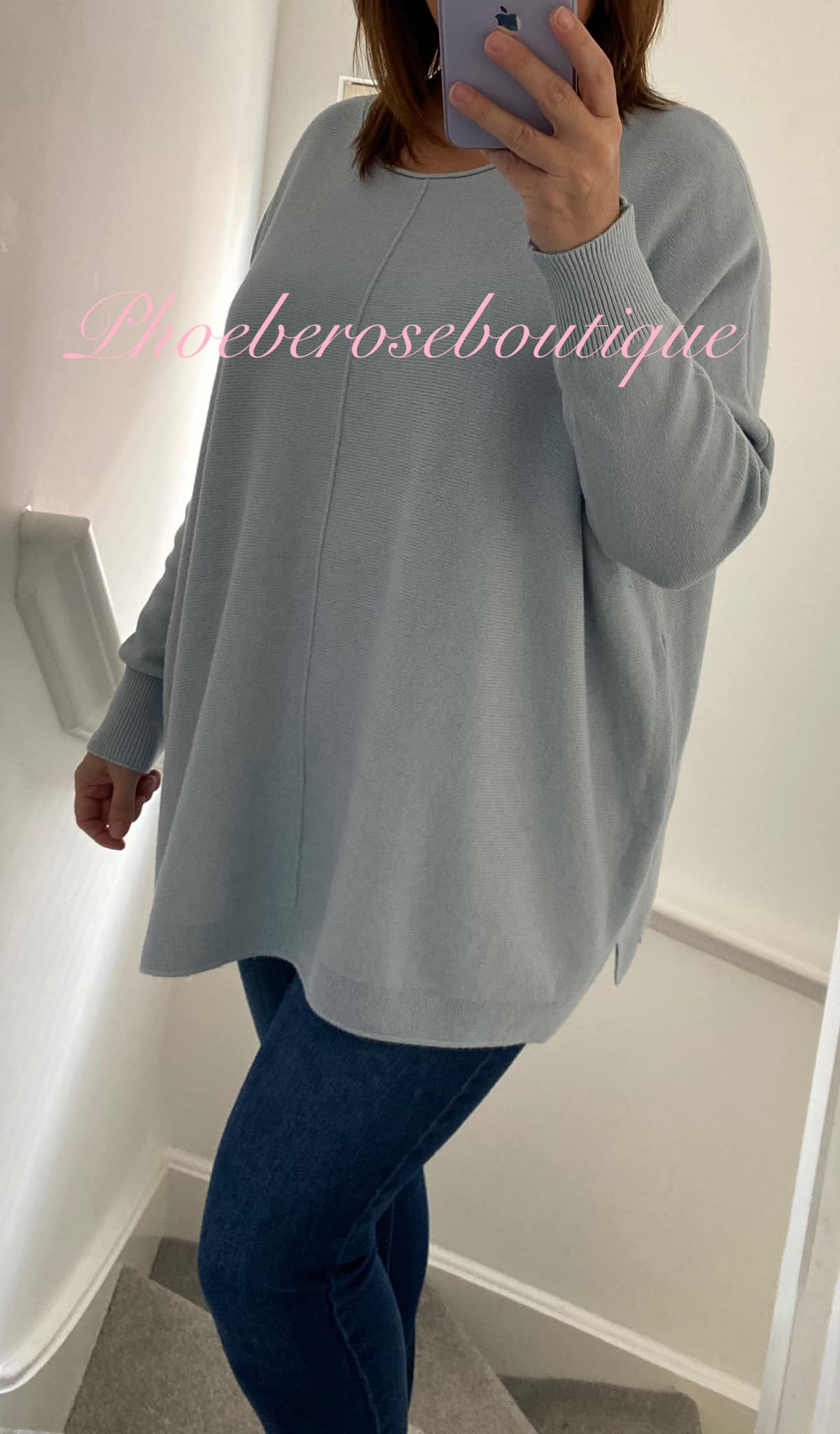 Lux Supersoft Knit Oversized Seam Detail Jumper - Silver Blue