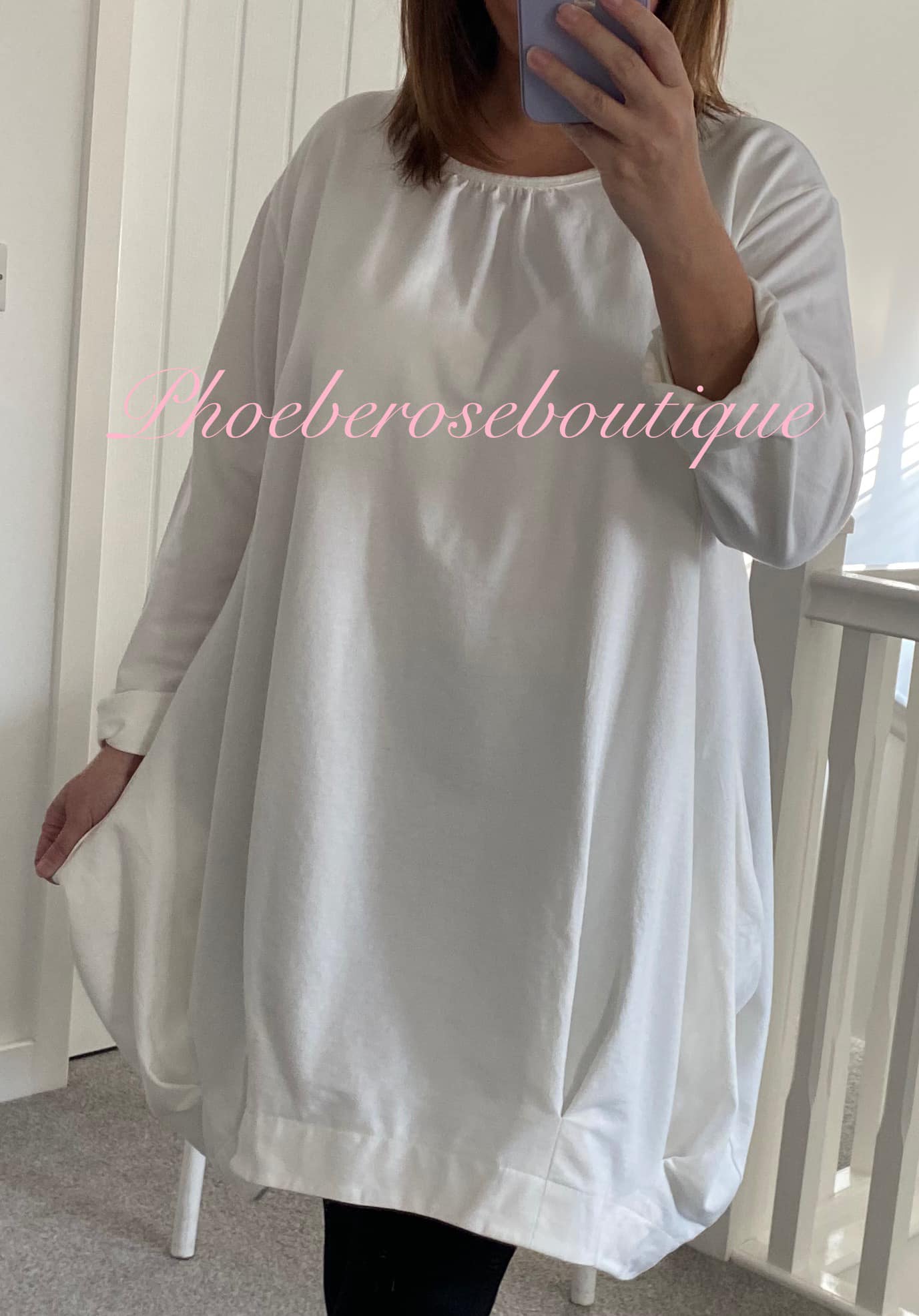 Longline Soft Sweat Feel Pocket Tunic/Top - White