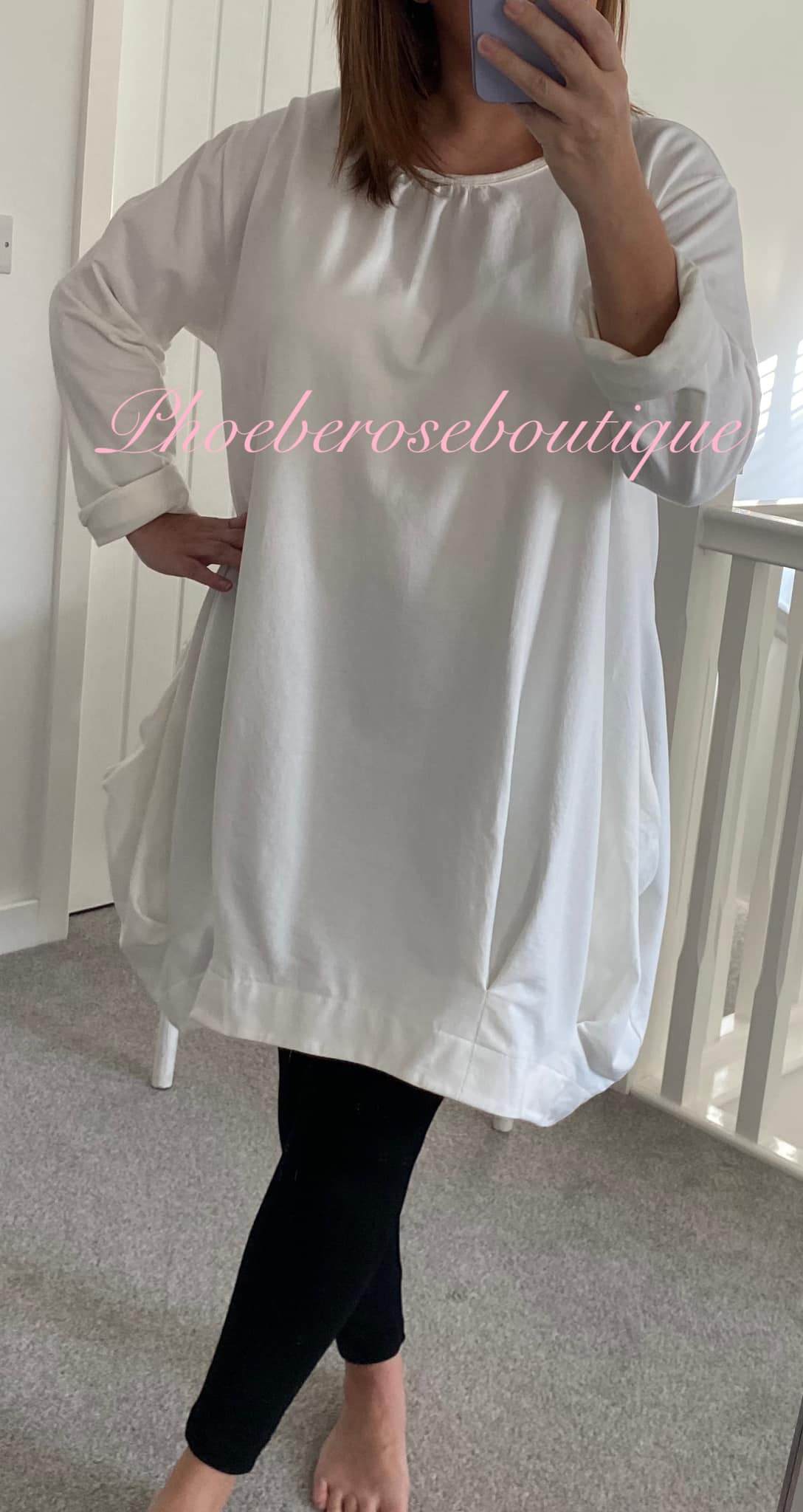 Longline Soft Sweat Feel Pocket Tunic/Top - White