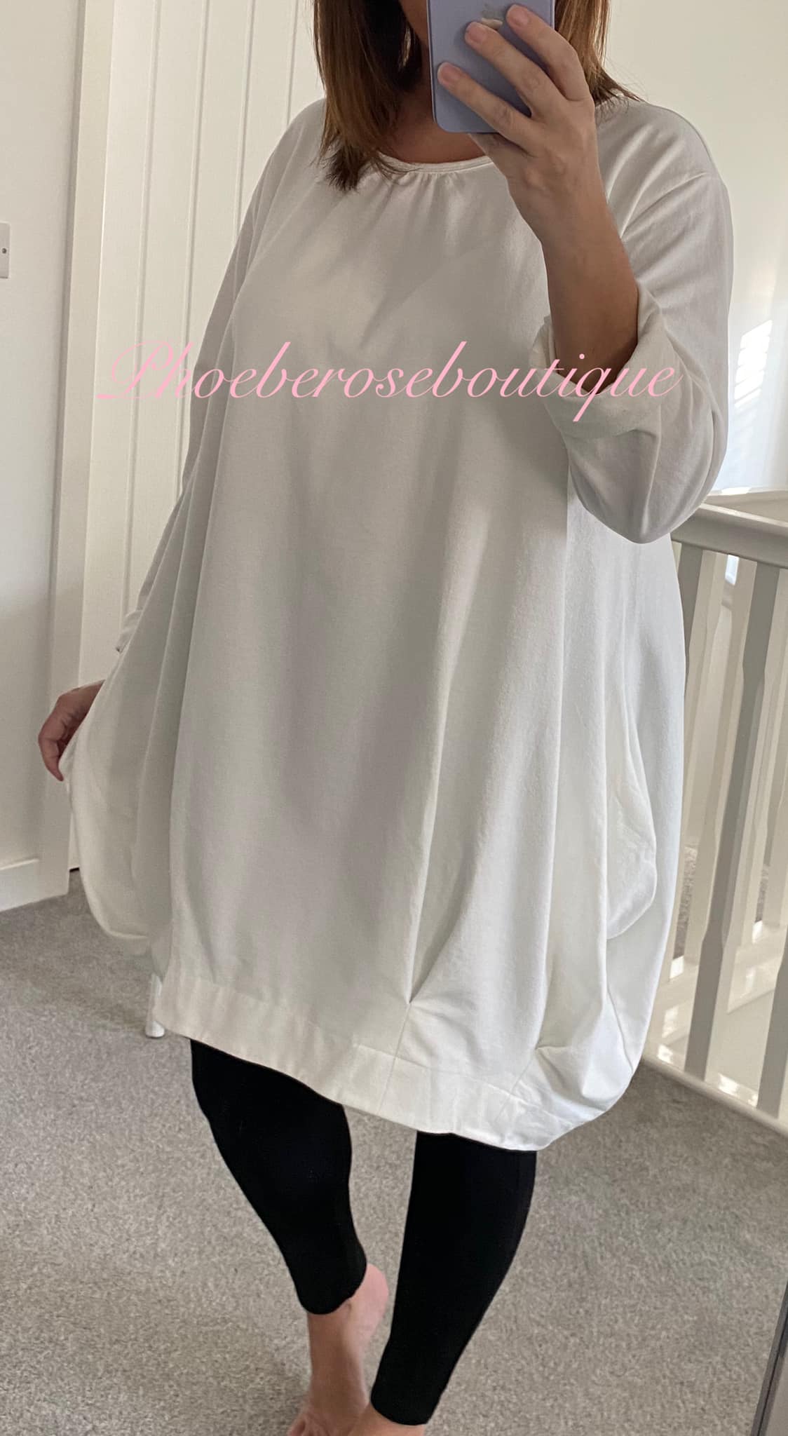 Longline Soft Sweat Feel Pocket Tunic/Top - White - Image 3