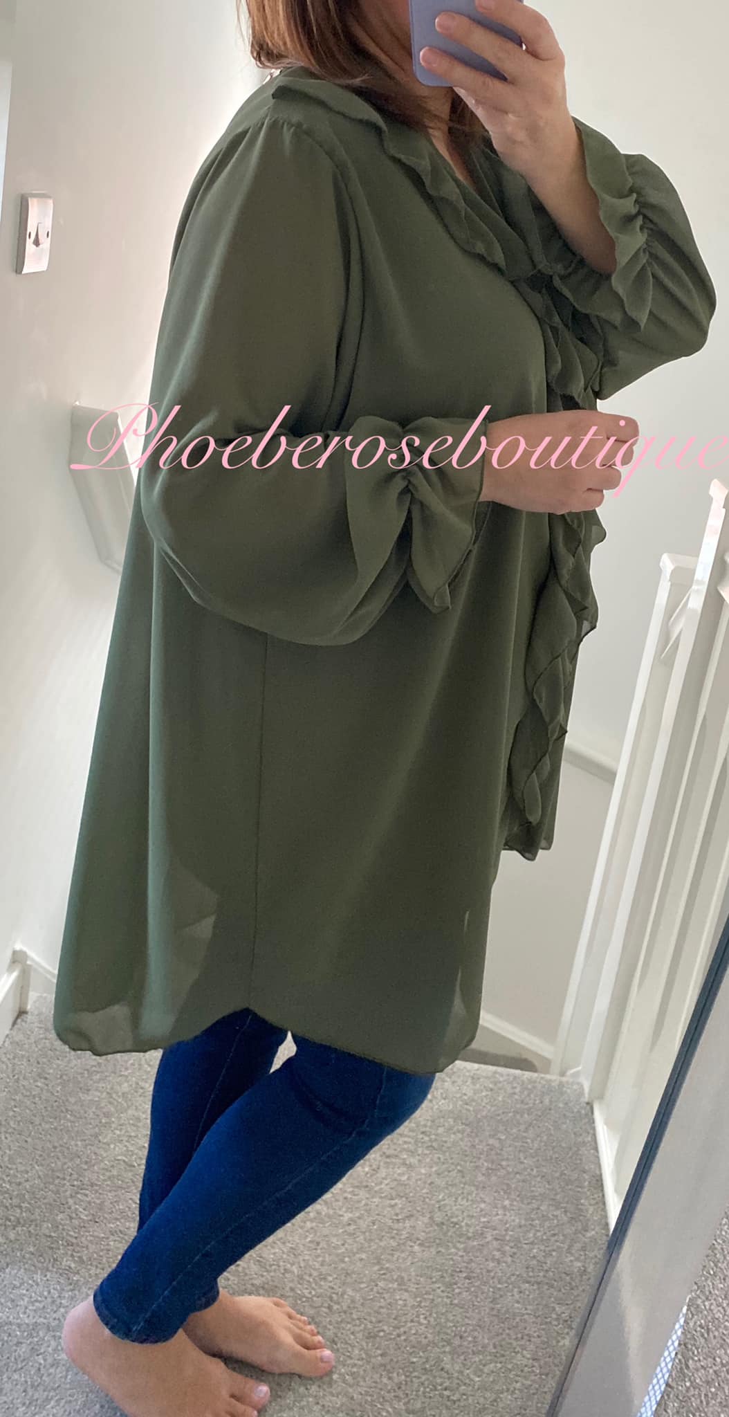 Chiffon Ruffle Front Oversized Shirt/Tunic - Khaki