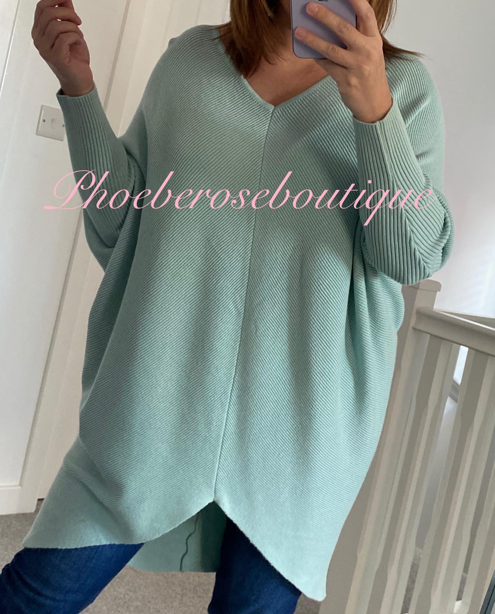 Soft Ribbed Slouch Cut Out Back Hi/Low Tunic/Jumper - Mint