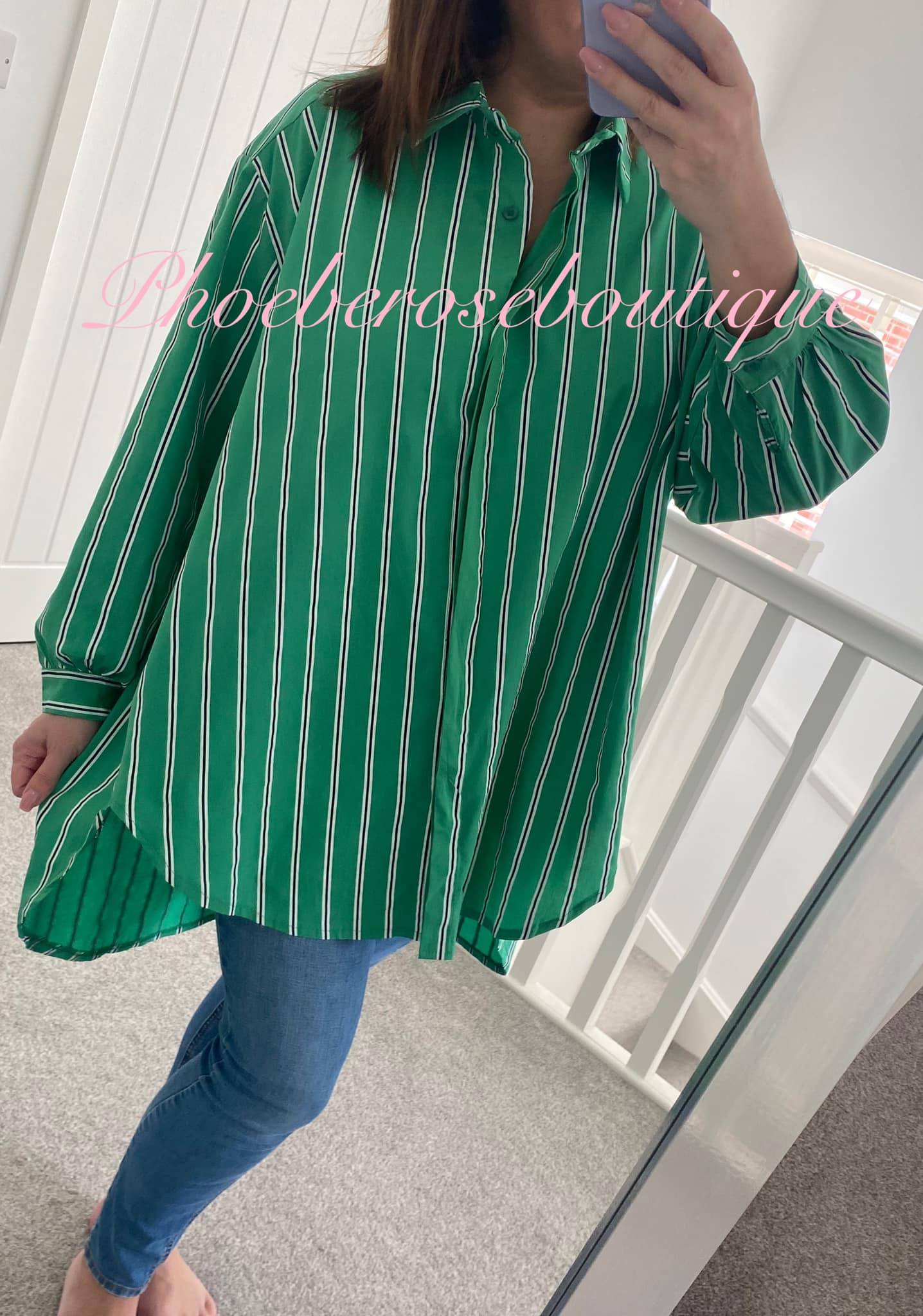Stripe Oversized Hi/Low Shirt - Green Mix