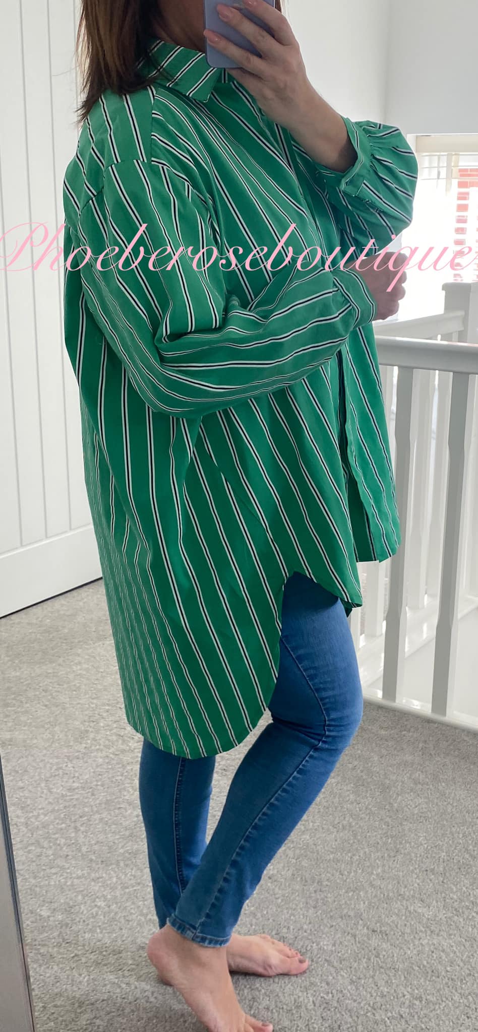 Stripe Oversized Hi/Low Shirt - Green Mix - Image 3