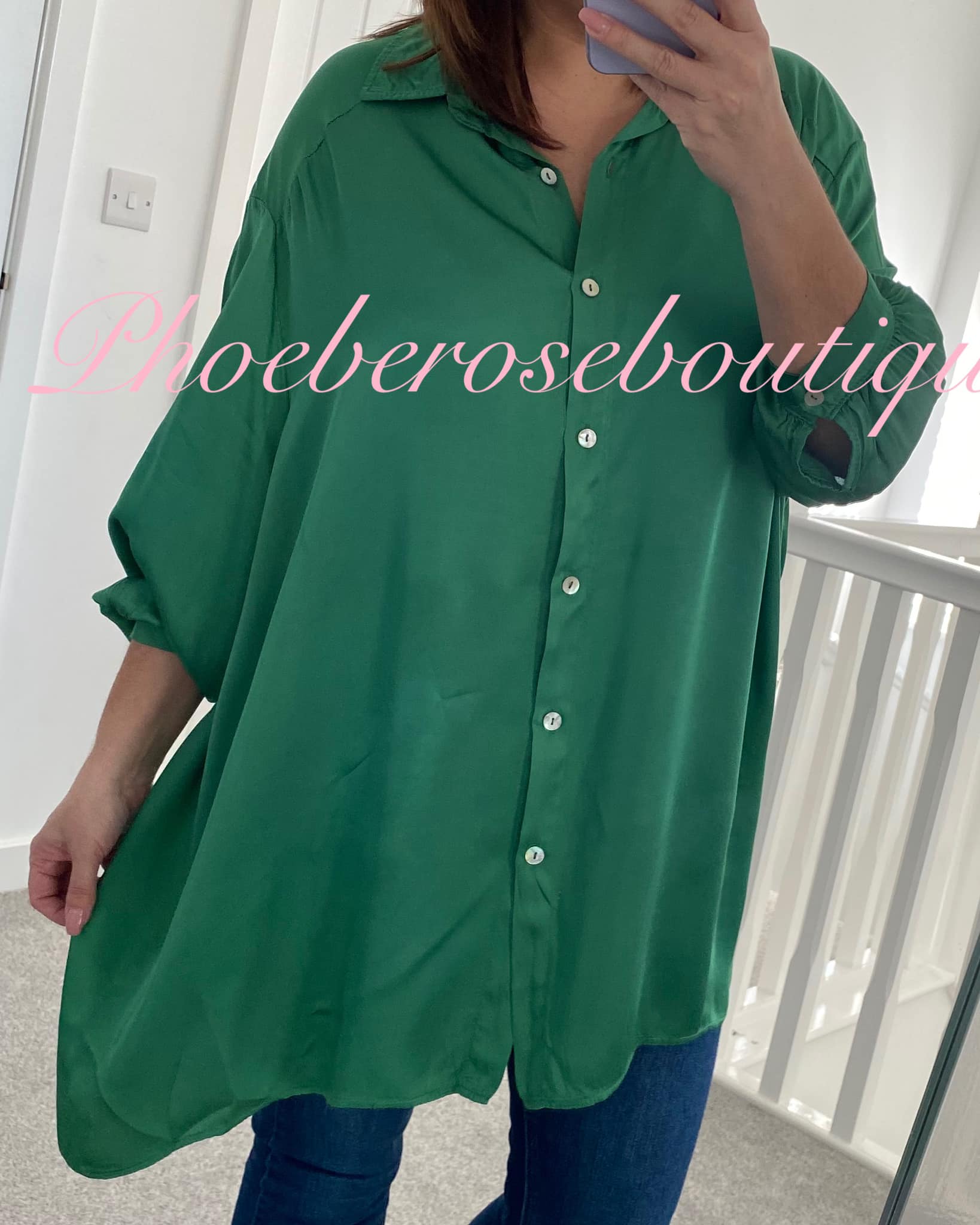 Lux Lightweight Satin Oversized Panel Back Shirt - Green
