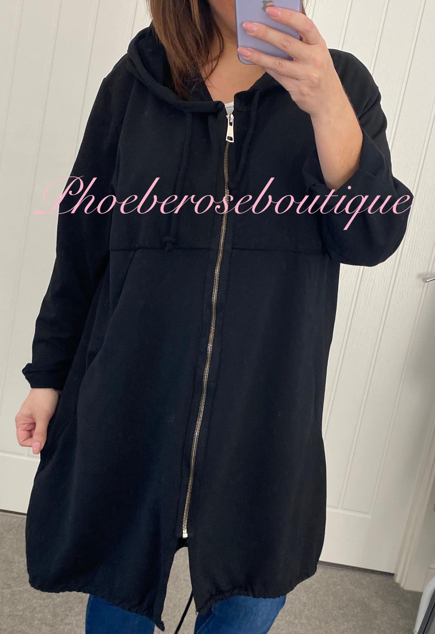 Lightweight Oversized Zip Up Hooded Jacket - Black