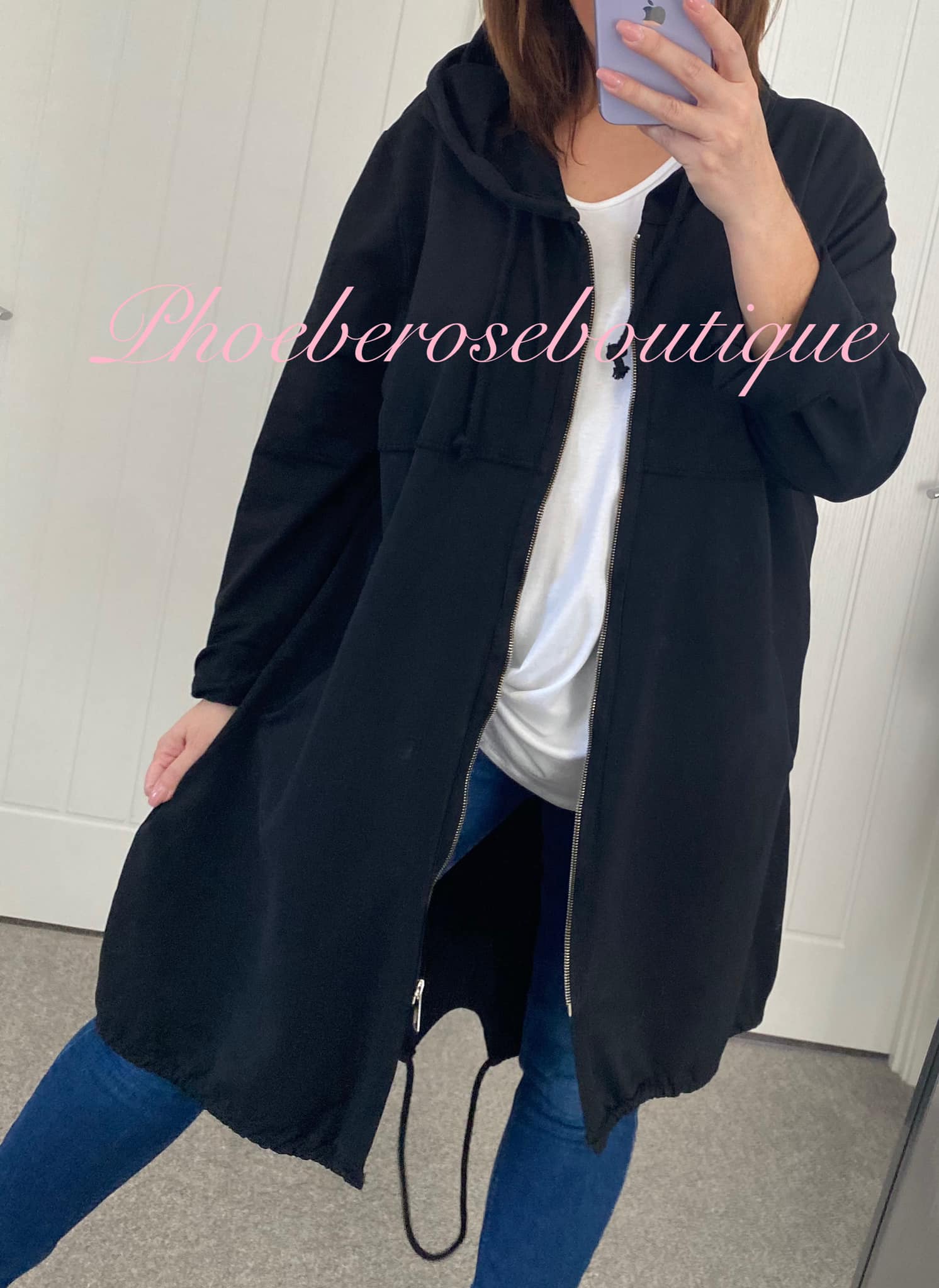 Lightweight Oversized Zip Up Hooded Jacket - Black