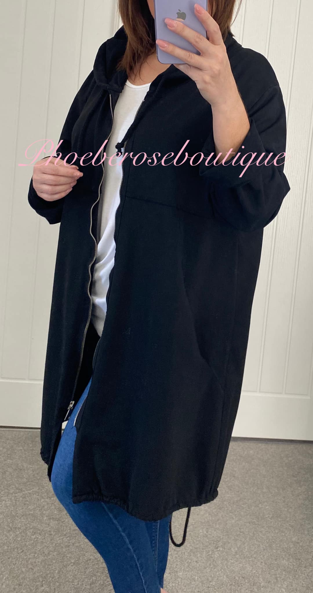 Lightweight Oversized Zip Up Hooded Jacket - Black - Image 3