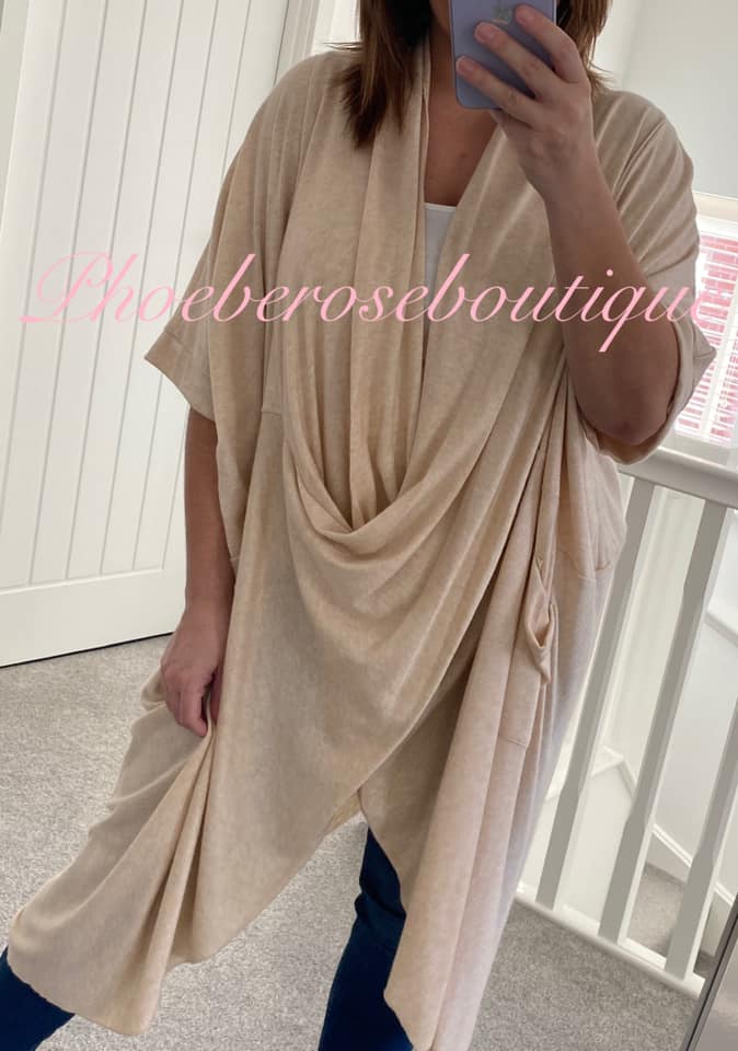 Supersoft Brushed Jersey Longline Crossover Drape Top - Nude