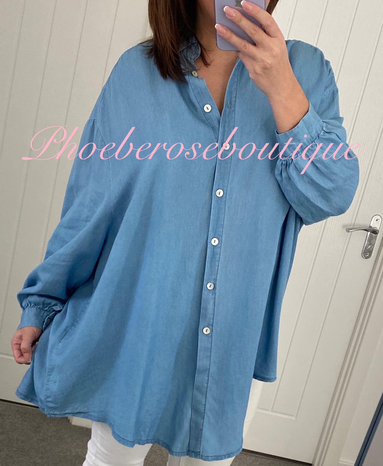 Soft Chambray Denim Oversized Panel Back Shirt