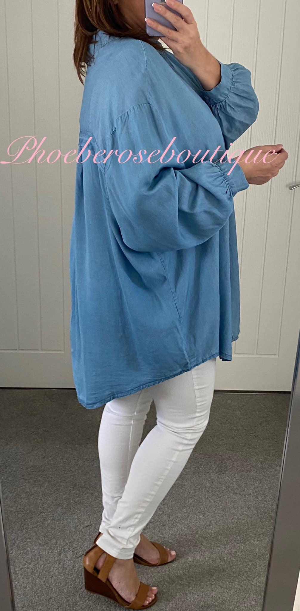 Soft Chambray Denim Oversized Panel Back Shirt - Image 3