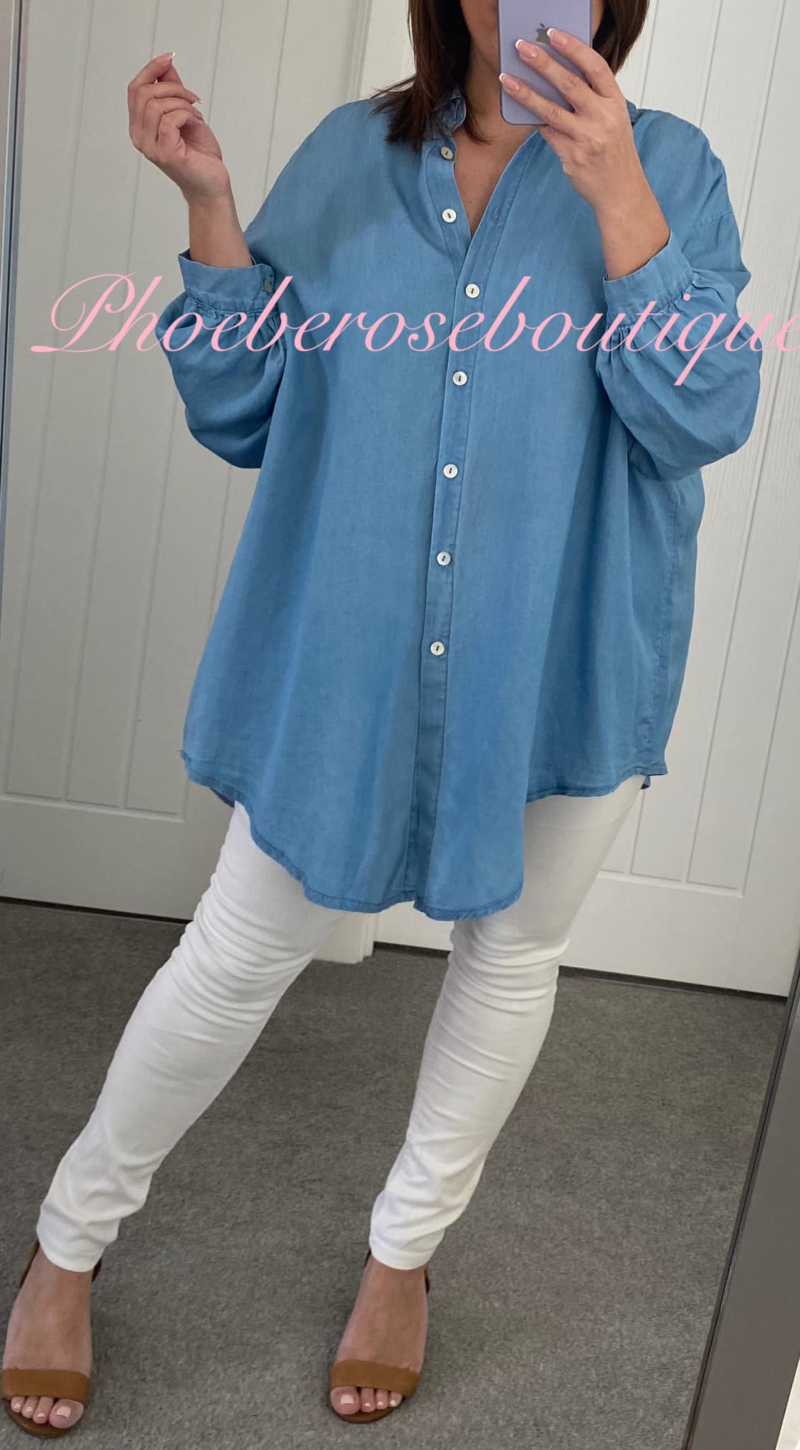 Soft Chambray Denim Oversized Panel Back Shirt - Image 4