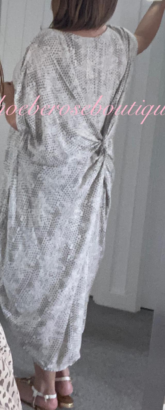 Snake Print Knot Back Pocket Loose Fit Midi Dress - Mocha - Image 3