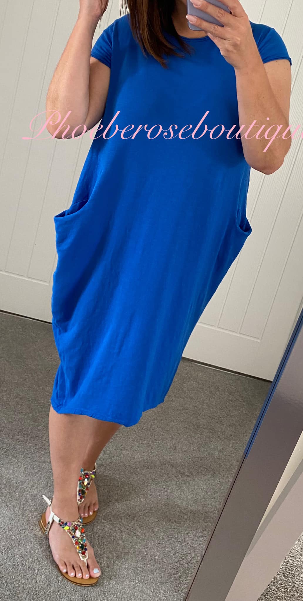 Jersey Cap Sleeve Pocket Midi Dress - Royal Blue