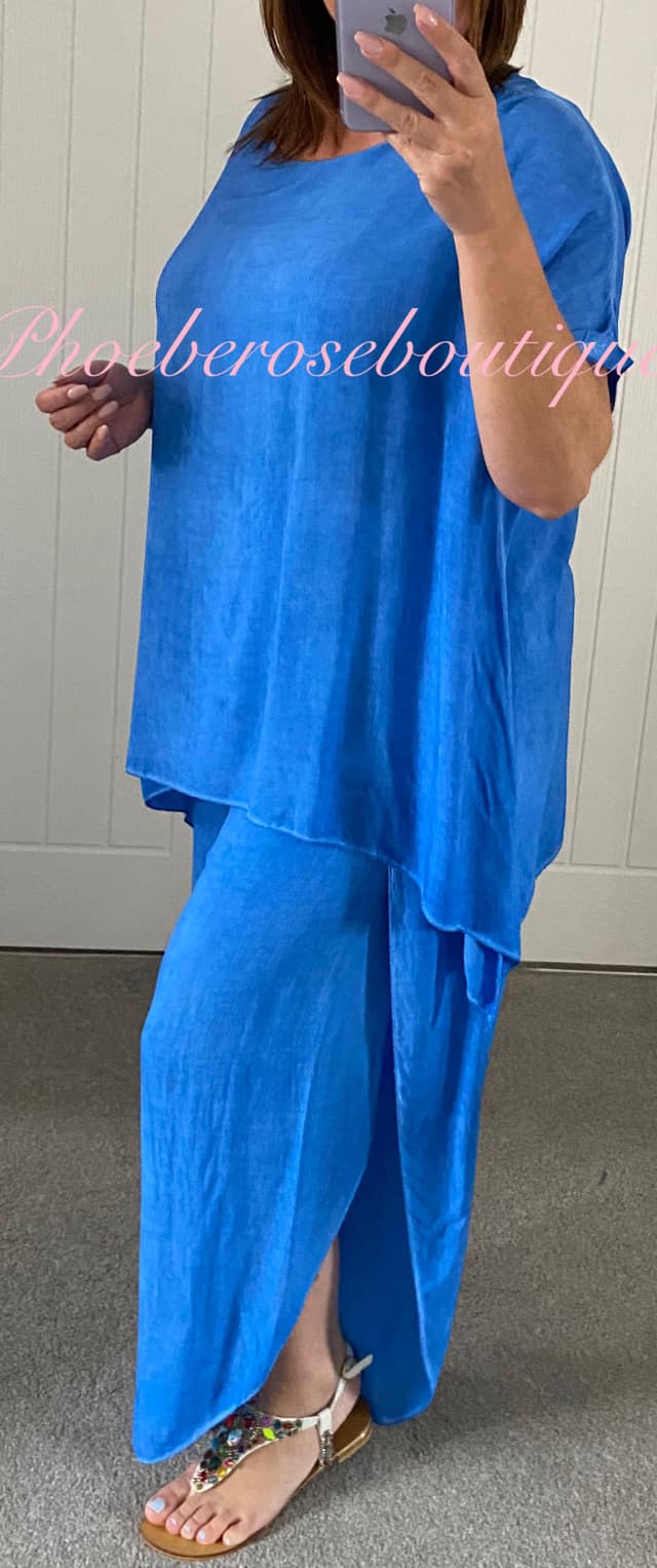 2 Piece Drape Trouser Suit - Beautiful Blue