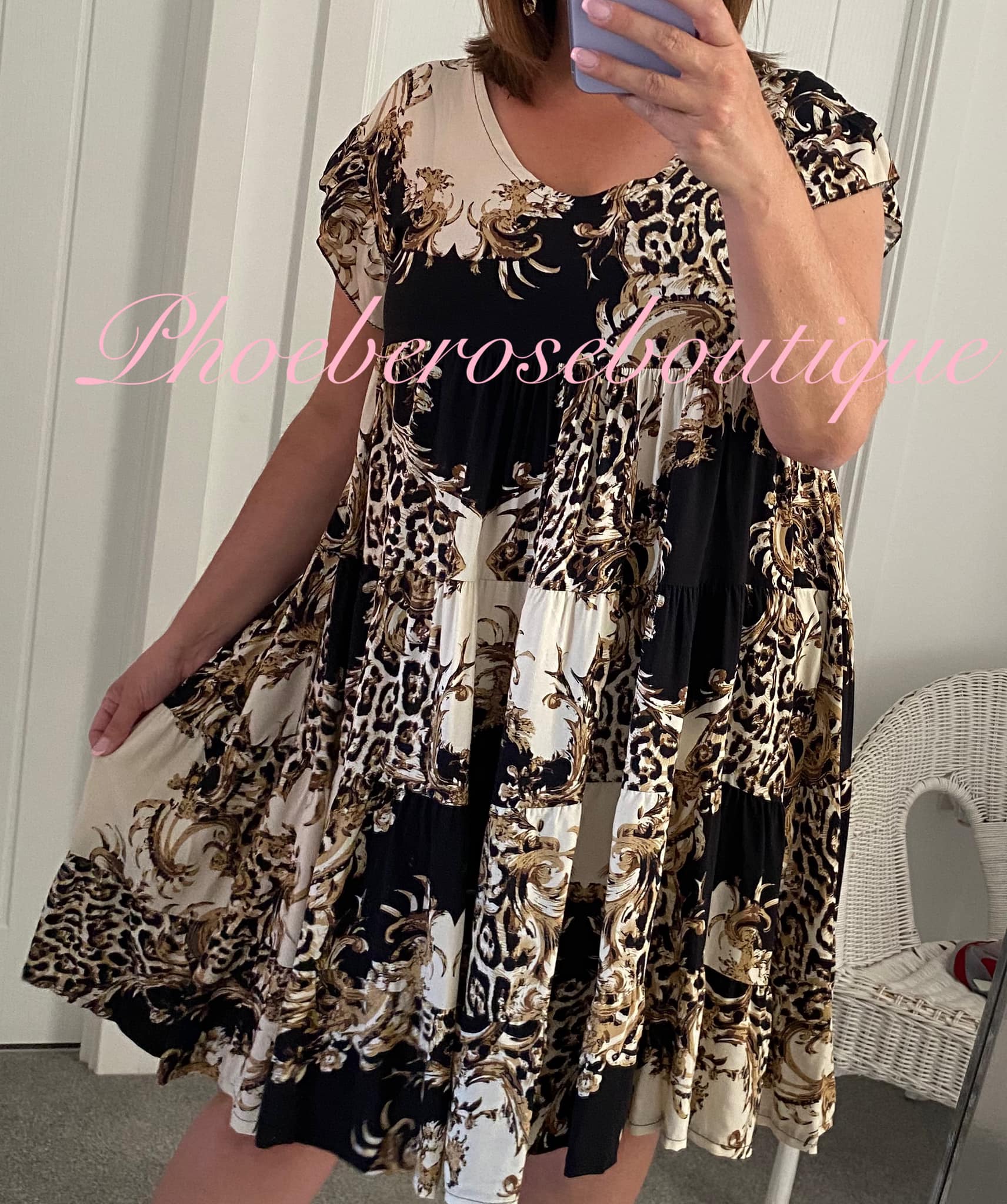 Frill Sleeve Tired Dress - Baroque Print