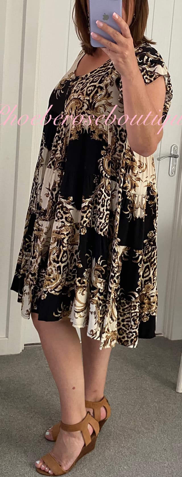 Frill Sleeve Tired Dress - Baroque Print - Image 3