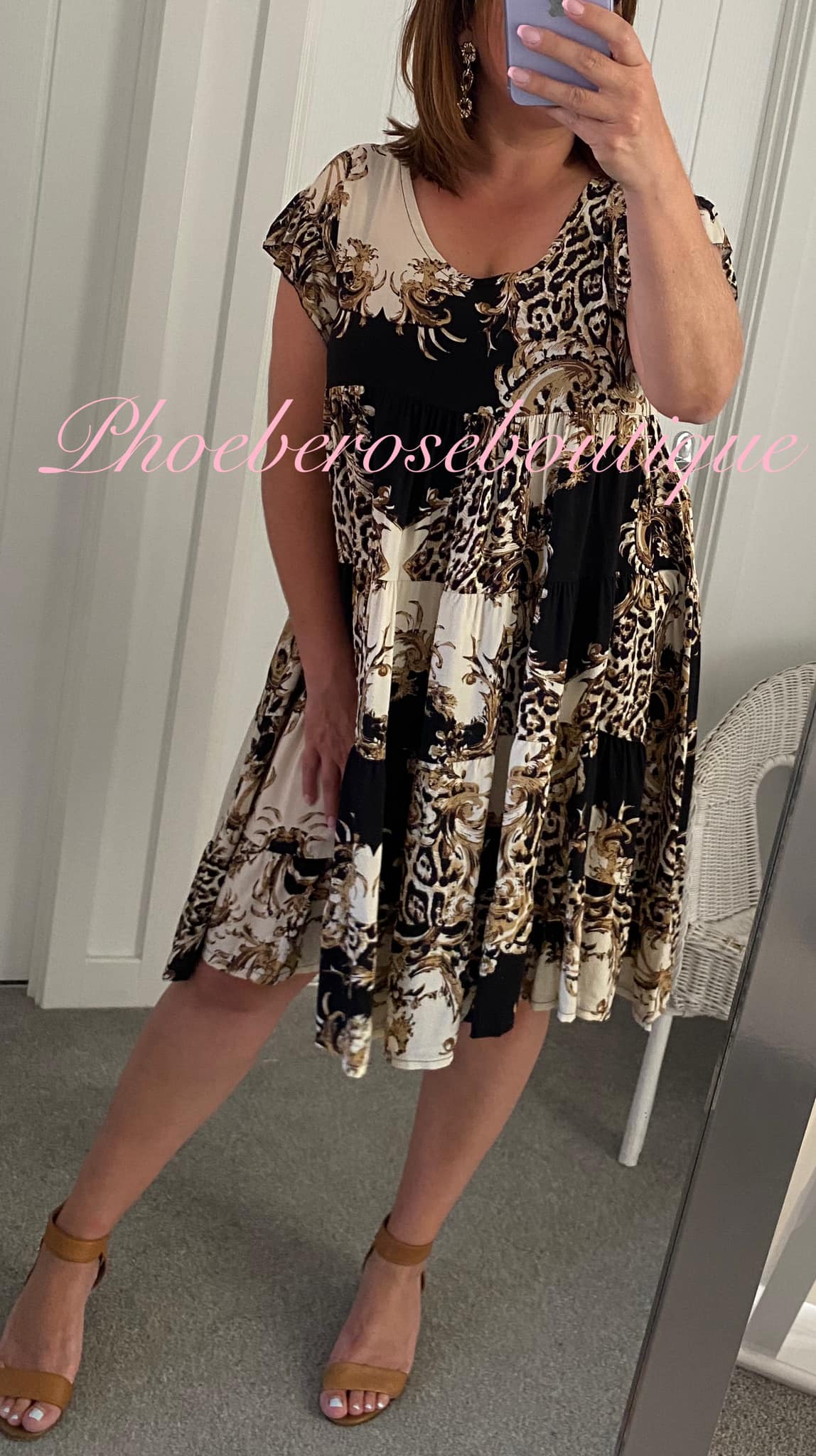 Frill Sleeve Tired Dress - Baroque Print