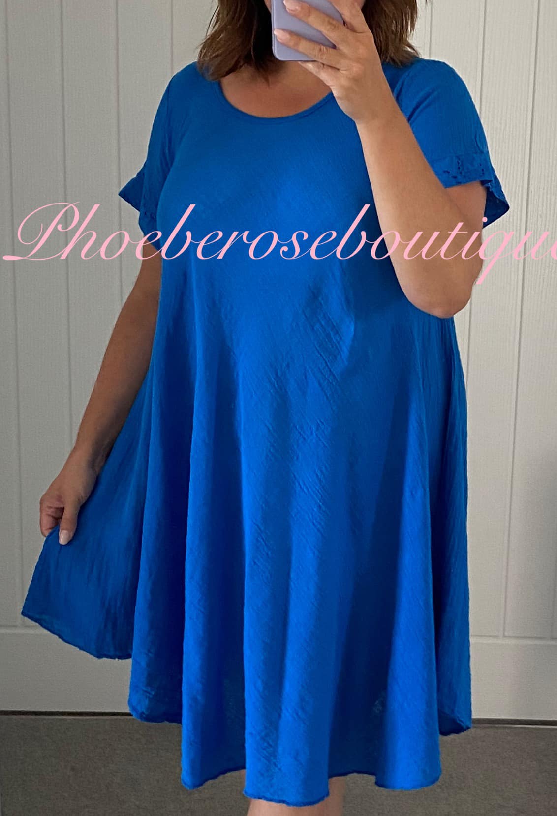 Cotton mix Anglaise Panel Back Asymmetric Hem Dress - Royal Blue