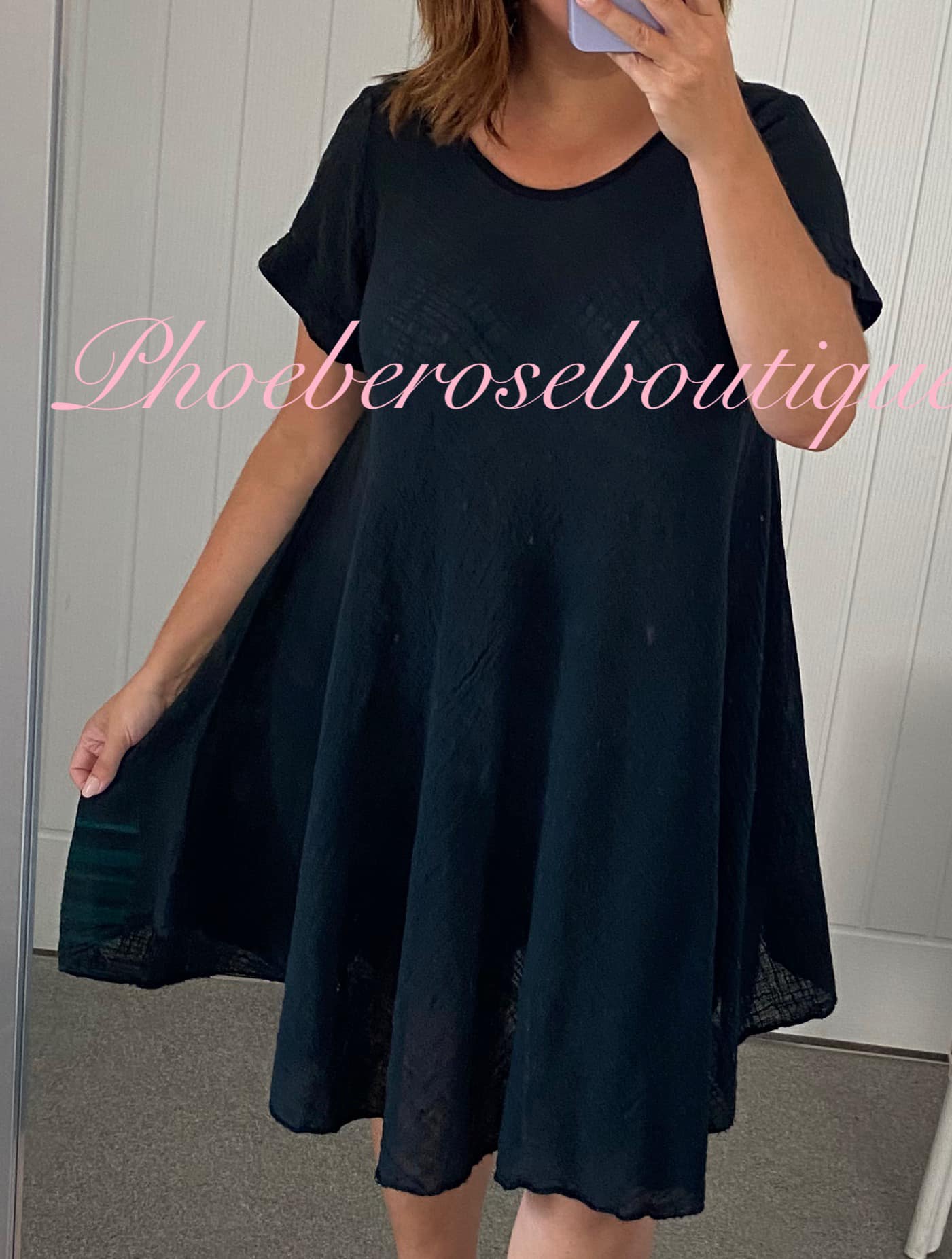Cotton mix Anglaise Panel Back Asymmetric Hem Dress - Black