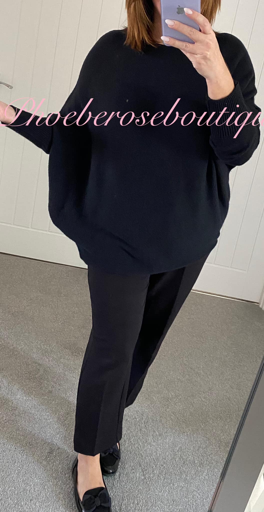 Soft Stretch Knit Slash Neck Batwing Jumper - Black - Image 3