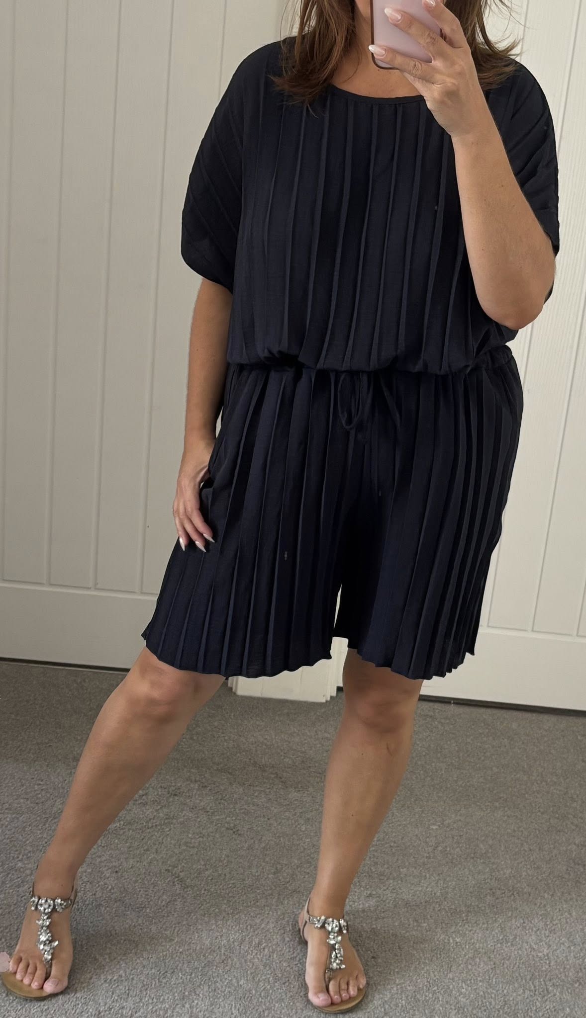 Pleat Short Loose Fit Co-Ord - Navy