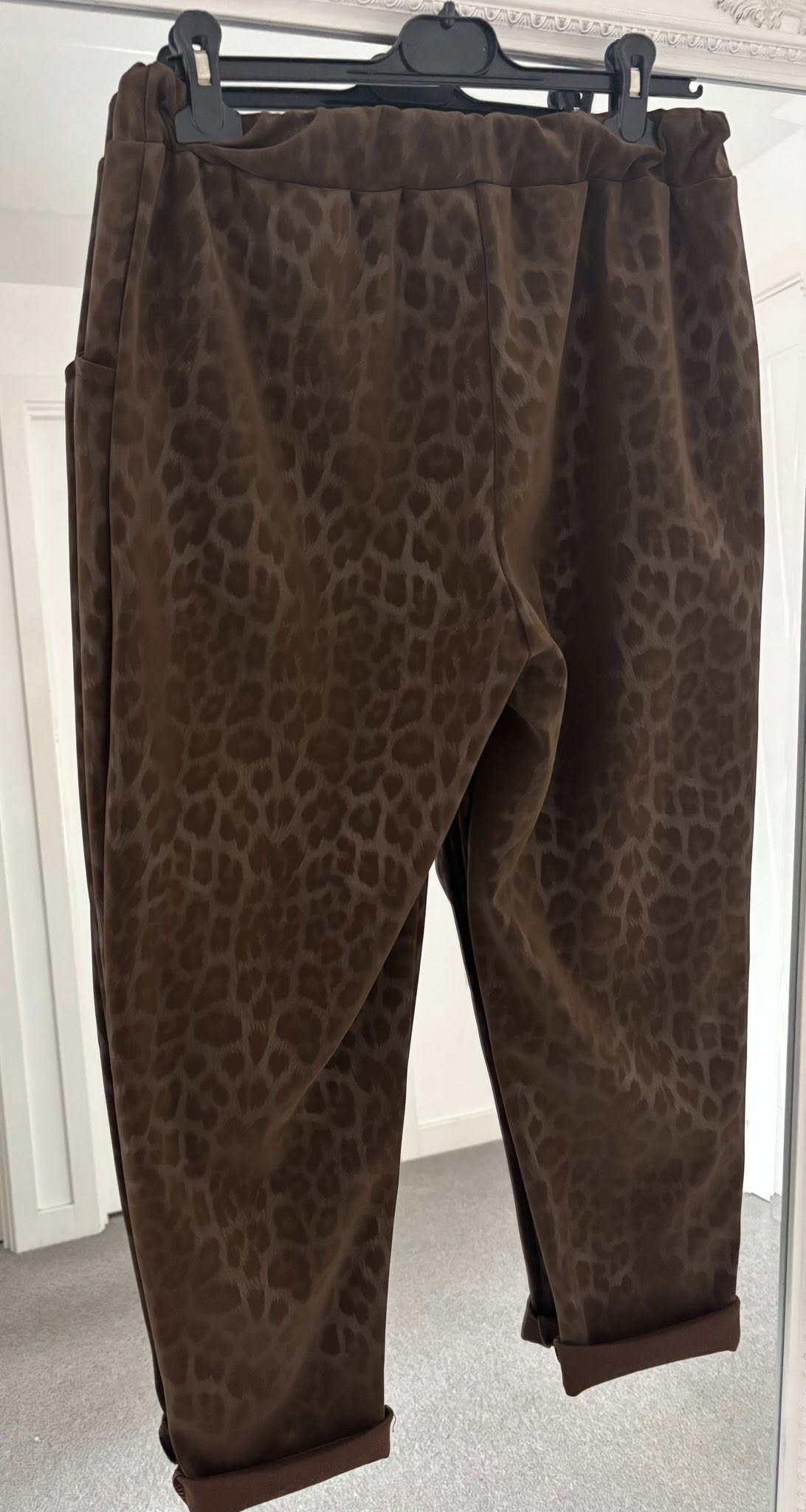 PU Coated Animal Print Embossed Magic Joggers - Chocolate - Image 2
