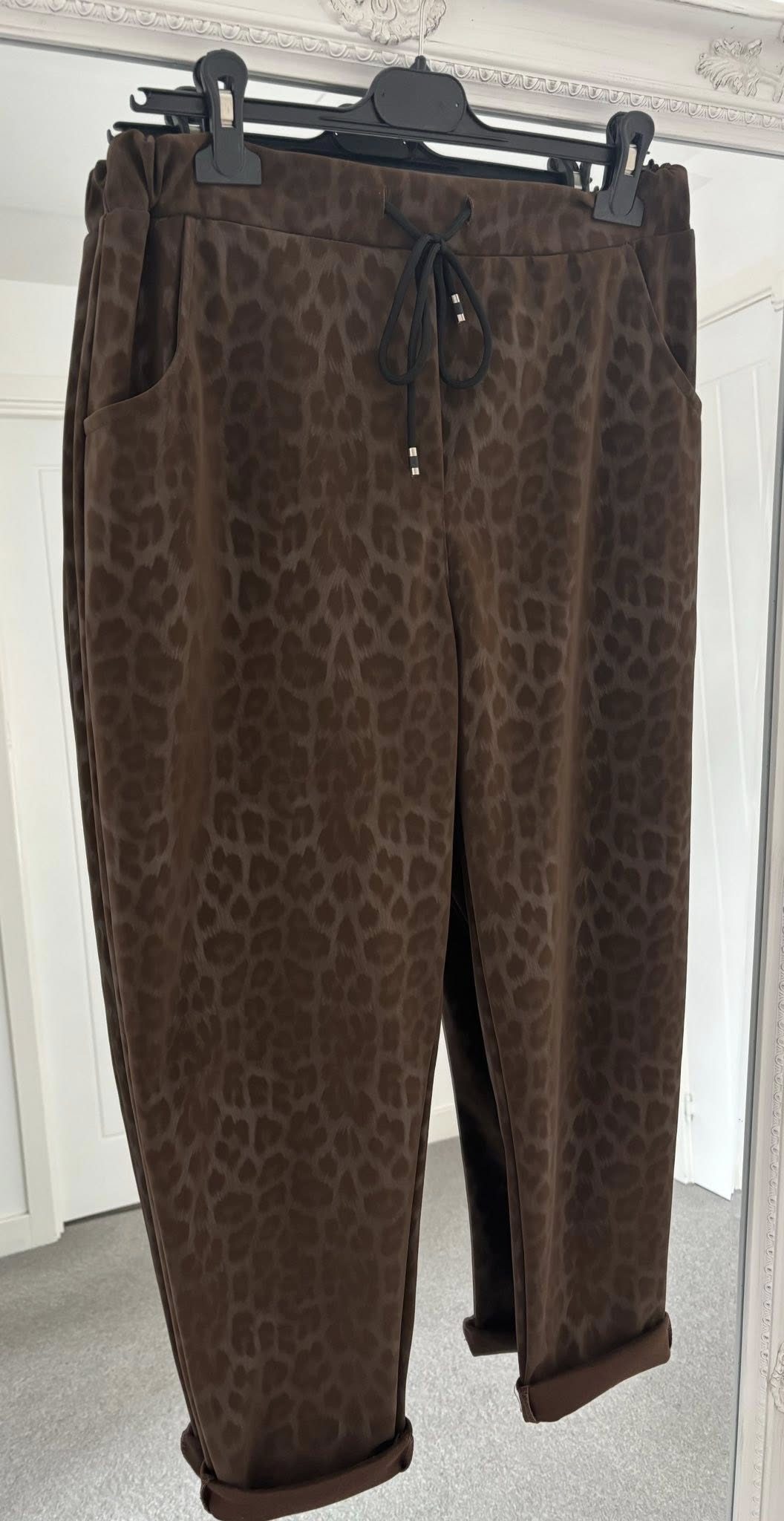 PU Coated Animal Print Embossed Magic Joggers - Chocolate