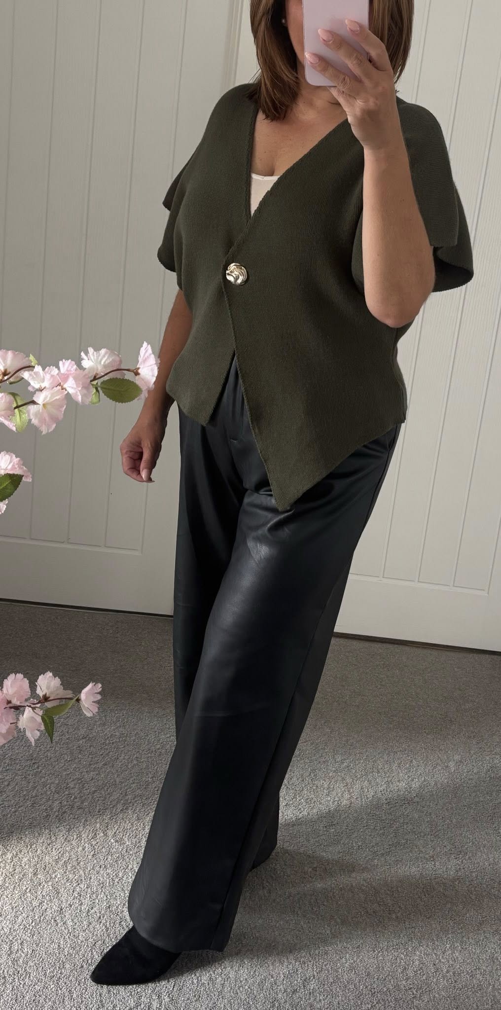 Buttersoft Wrap Gold Button Cardigan/Top - Khaki