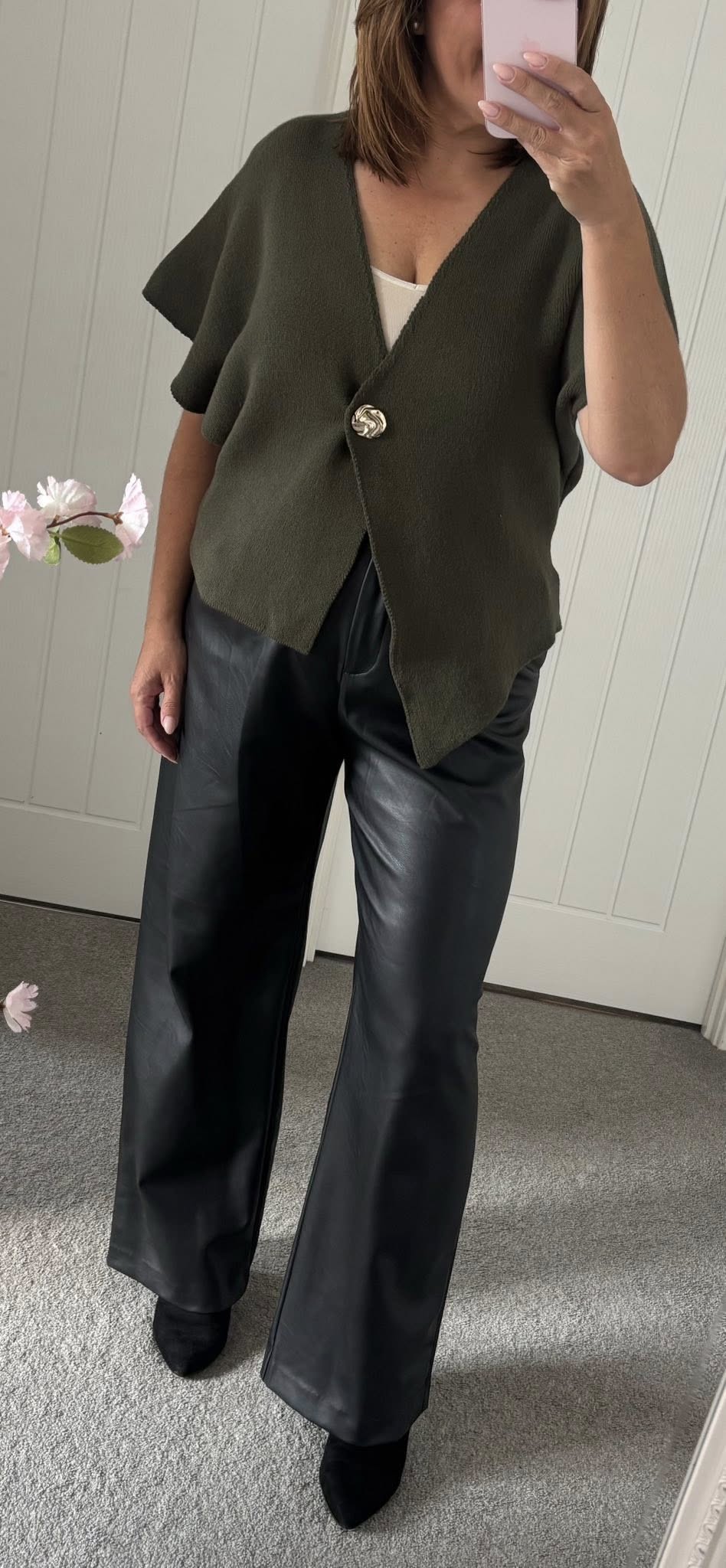 Buttersoft Wrap Gold Button Cardigan/Top - Khaki - Image 3