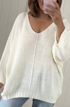 V Neck Slouch Jumper - Beige