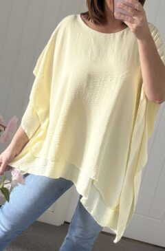 Frill Sleeve Asymmetric Hem Loose Fit Tunic/Top - Lemon