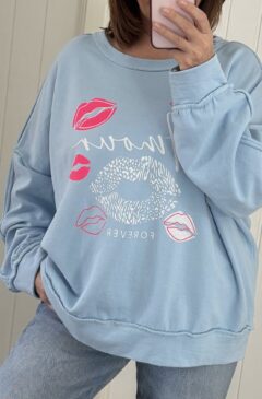 Amour Distressed Slouch Sweatshirt - Sky Blue