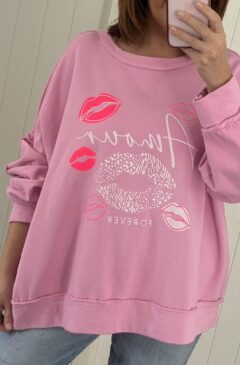 Amour Distressed Slouch Sweatshirt - Bubblegum Pink